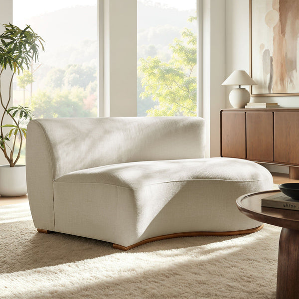 Rialta Curved Right-Arm Slub Weave Fabric Sectional Loveseat - Ecru