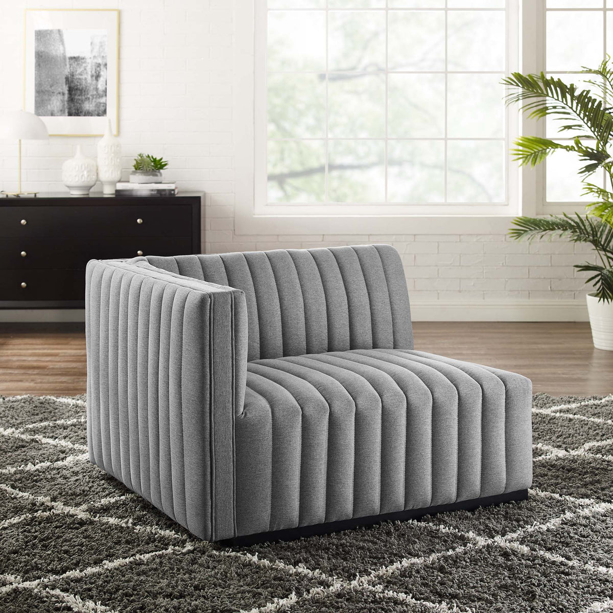 Conjure Channel Tufted Upholstered Fabric Left-Arm Chair - Black Light Gray