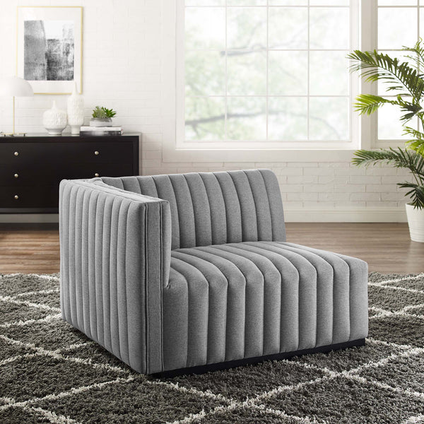 Conjure Channel Tufted Upholstered Fabric Left-Arm Chair - Black Light Gray