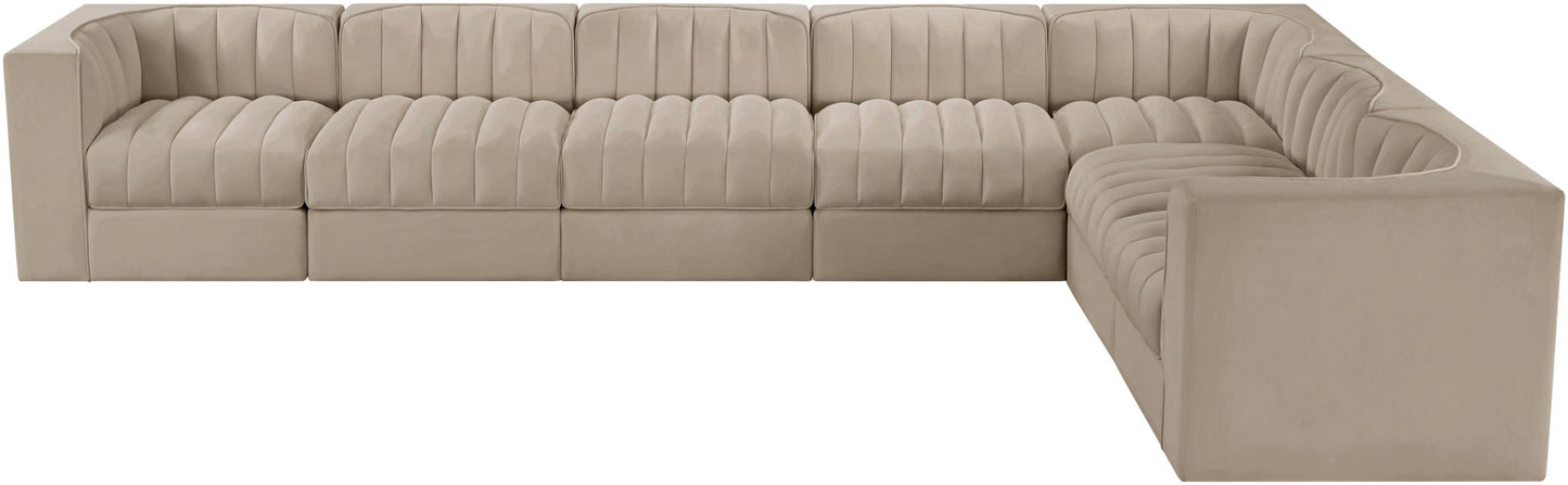 Rummi - Velvet Performance Fabric Upholstered 7 Piece Modular Sectional (With 3 Corner Chairs)