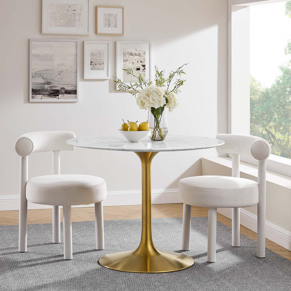Lippa Round 40" Dining Table - Faux Marble, Gold White