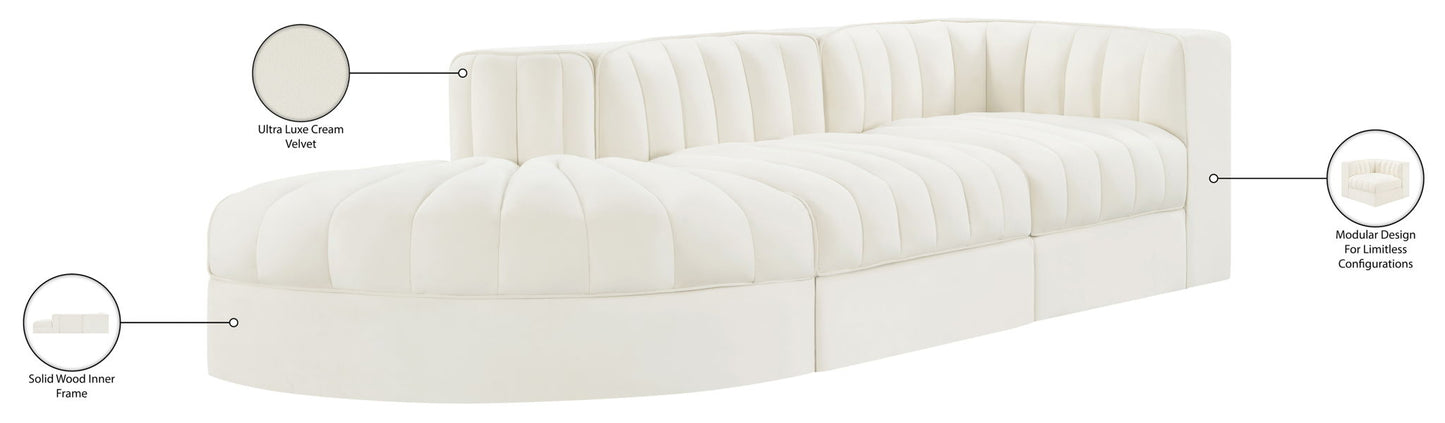 Rummi - Velvet Performance Fabric Upholstered 3 Piece Modular Sectional