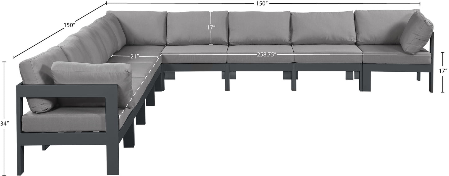 Nizuc - Outdoor Patio 9 Piece Modular Sectional With Gray Frame