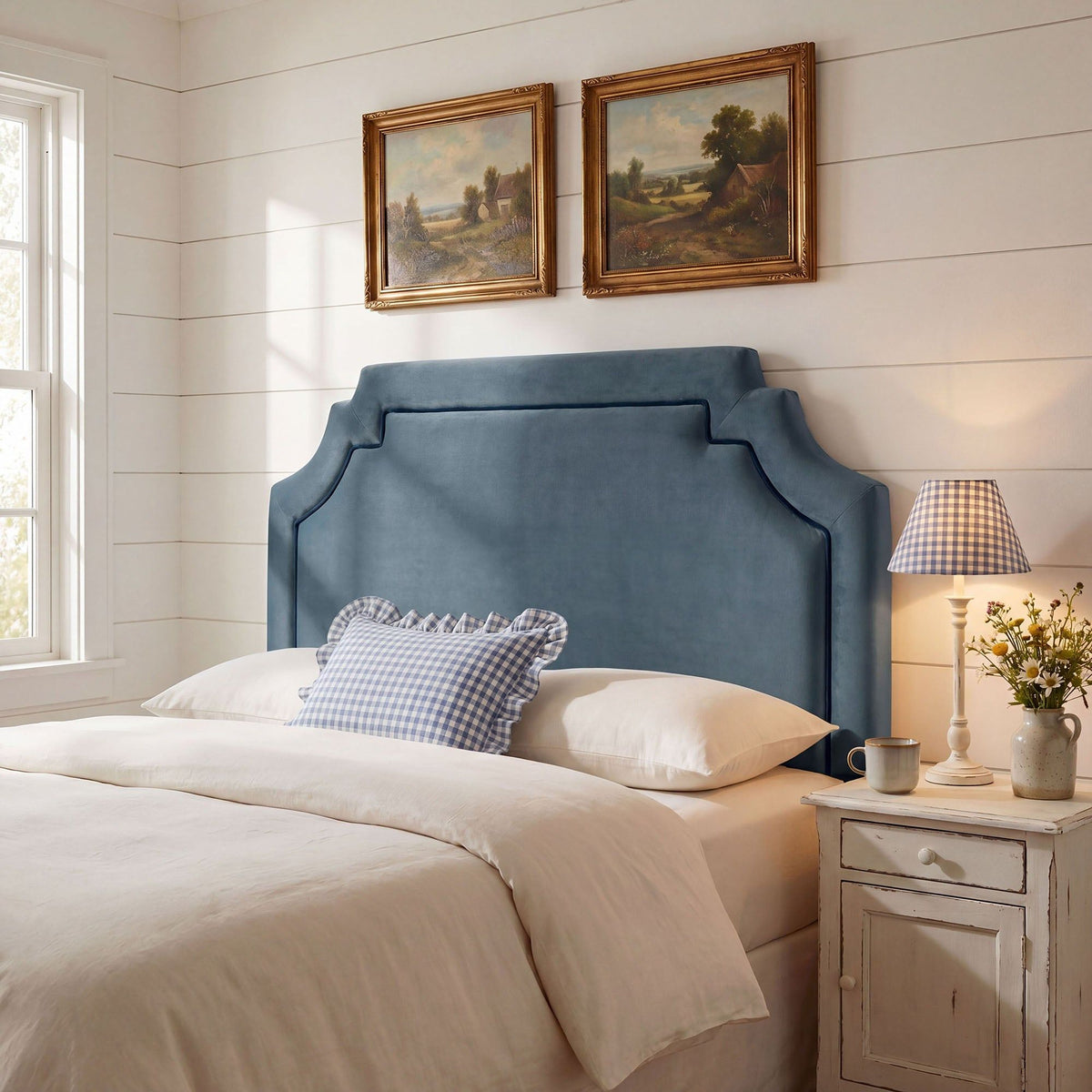 Magnolia Stain-Resistant Performance Velvet Headboard - King, Cadet Blue Midnight