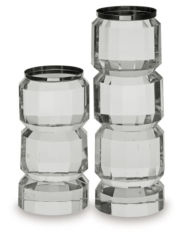 Brentley - Candle Holder Set (Set of 2) - Clear / Silver Finish