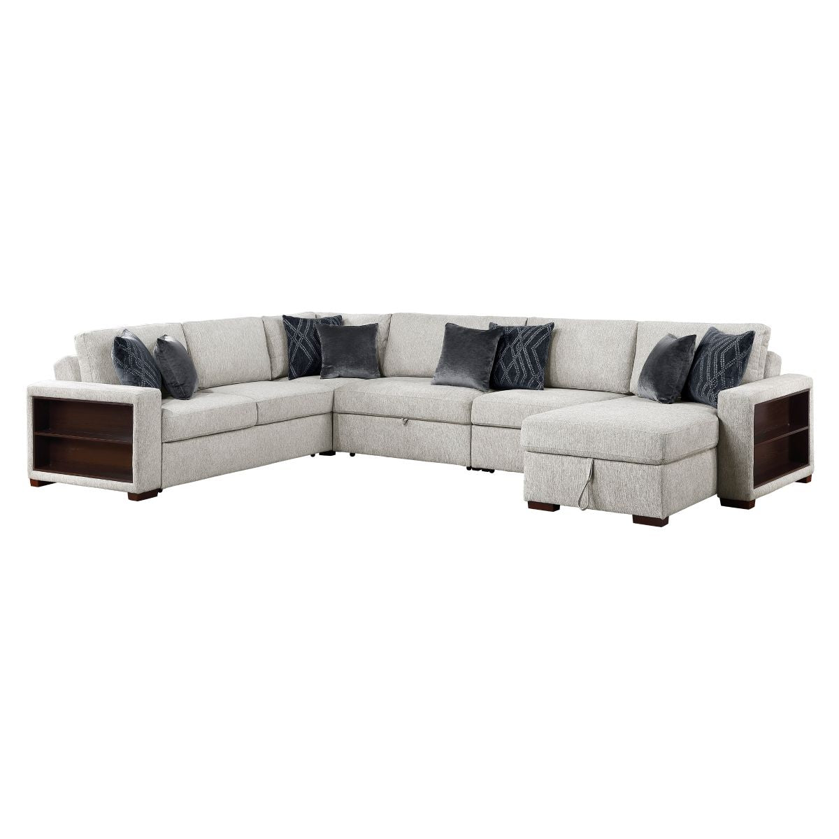 Isla 5-Piece Sectional with Reversible Chaise, Pull-out Bed, Hidden Storage and Click Motion Back