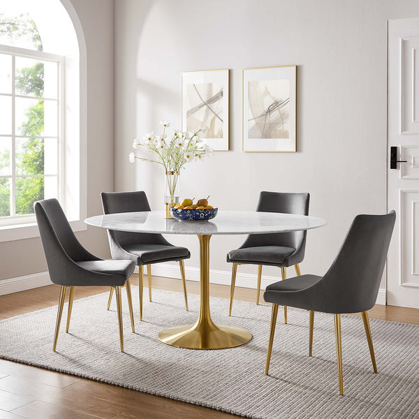 Lippa Round 60" Dining Table - Faux Marble, Gold White