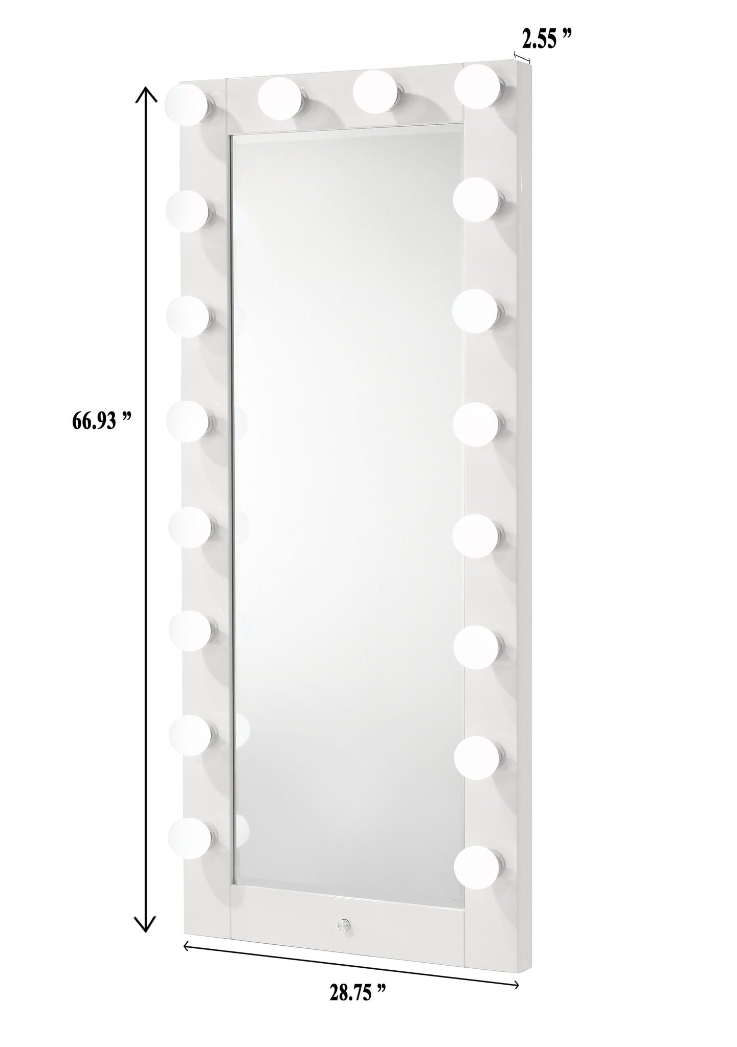 Luxo - Tall Lighted Drawer Vanity Mirror - White