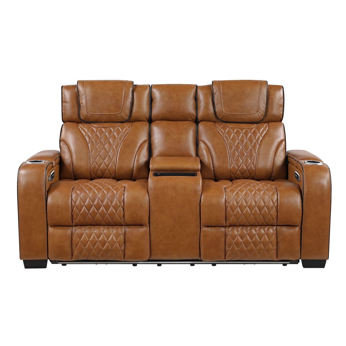 Apex Power Double Reclining Love Seat with Center Console, Power Headrests, Storage Arms with Cup Holders, Wireless charger, Air Massage and Heat, LED Lighting and Charging Ports