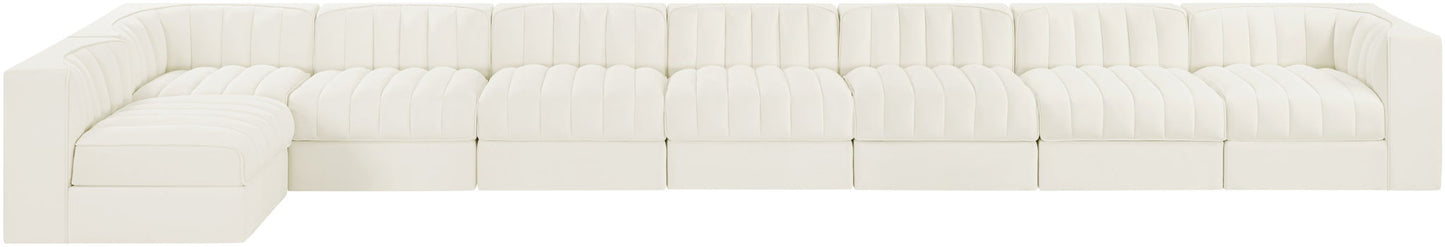 Rummi - Velvet Performance Fabric Upholstered 8 Piece Modular Sectional, L-Shaped (Right)