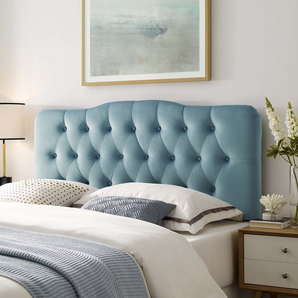 Annabel Diamond Tufted Performance Velvet Headboard - Full, Light Blue