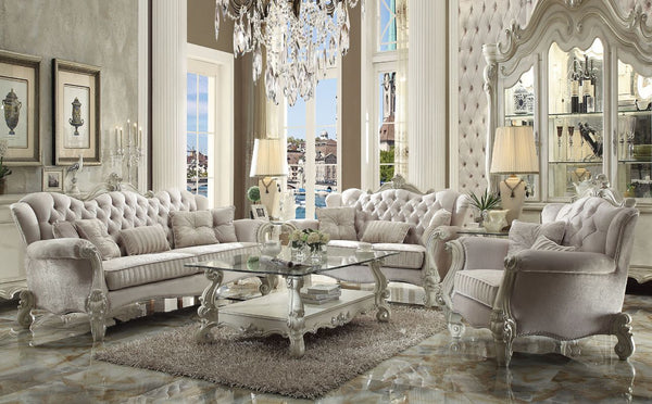 Versailles - 47" Sofa With 5 Pillows - Ivory Fabric & Bone White