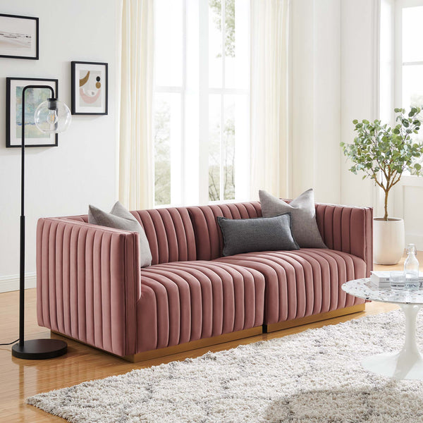 Conjure Channel Tufted Performance Velvet Loveseat - Gold Dusty Rose