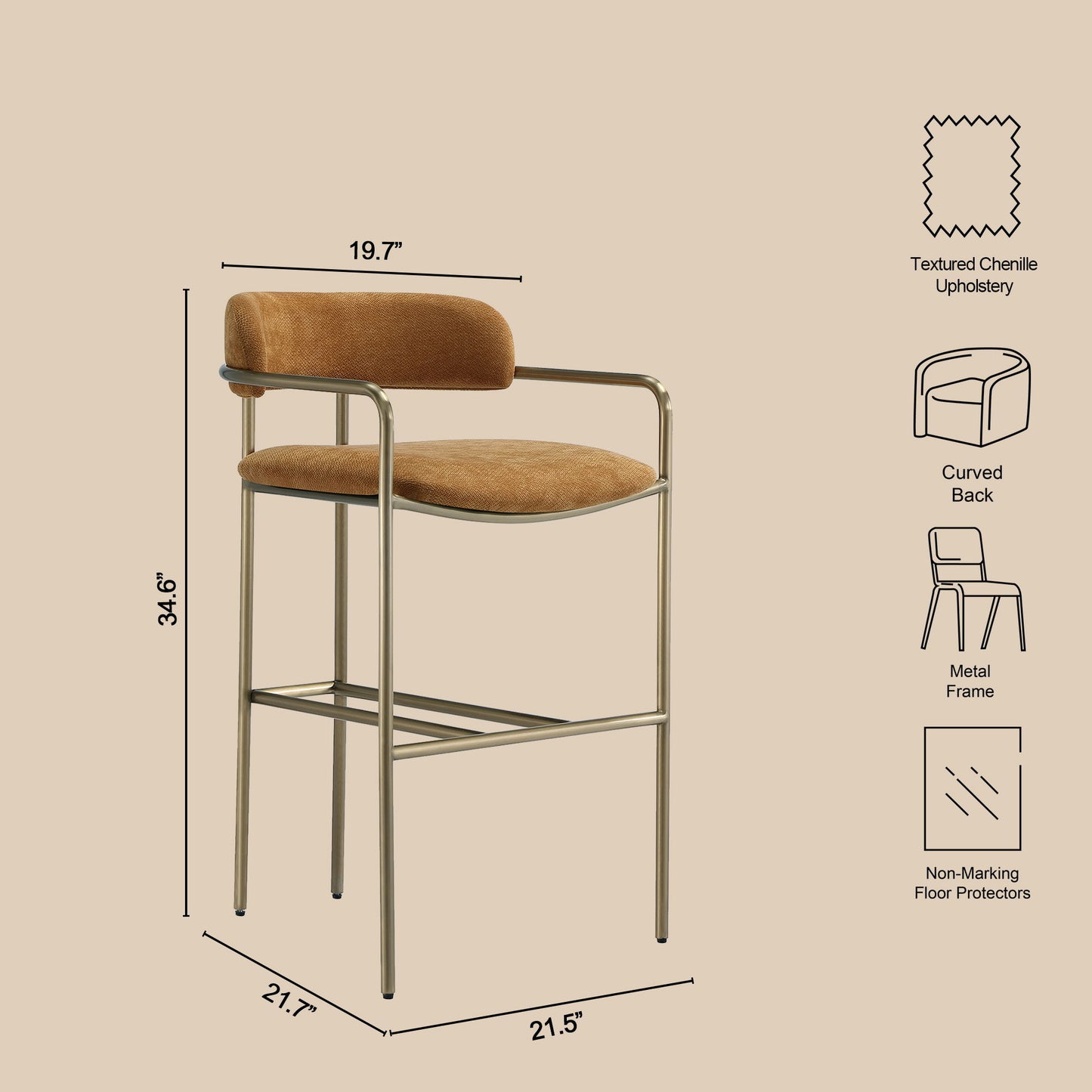 Manhattan Serene - Metal Upholstered Barstool