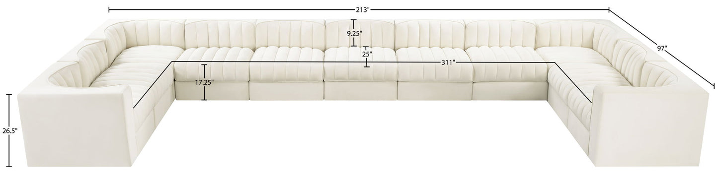 Rummi - Velvet Performance Fabric Upholstered 11 Piece Modular Sectional