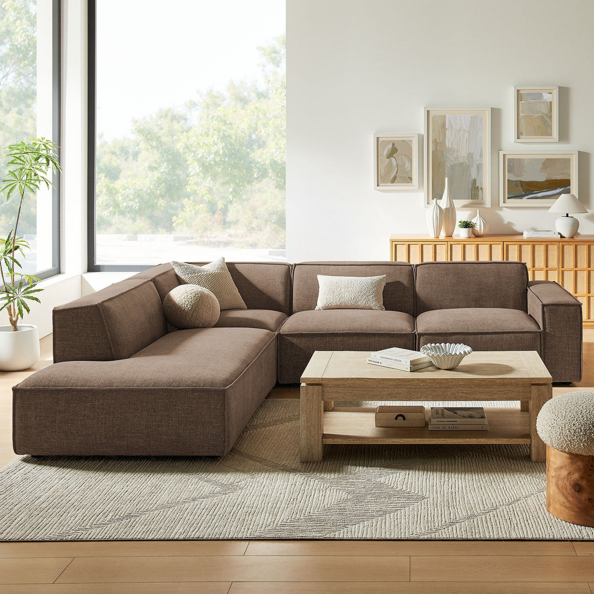 Restore 4-Piece Performance Fabric Upholstered Modular L-Shaped Sofa - Mocha