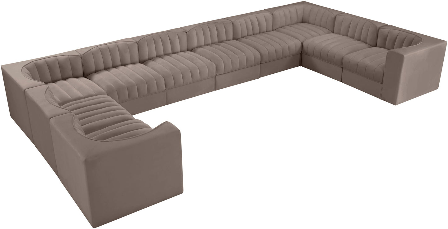 Rummi - Velvet Performance Fabric Upholstered 10 Piece Modular Sectional