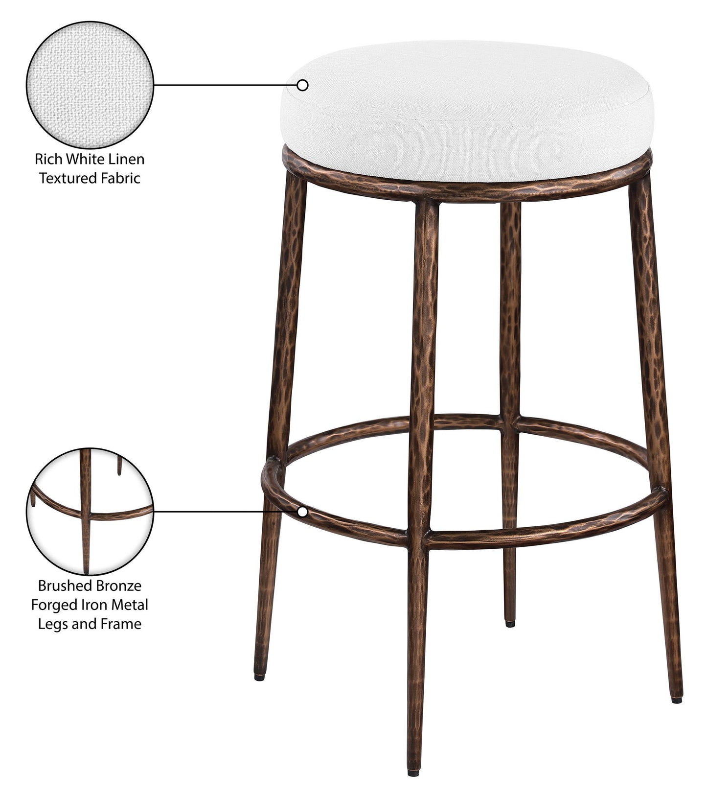 Ferro - Performance Fabric Upholstered Backless Bar Stool - Antique Bronze
