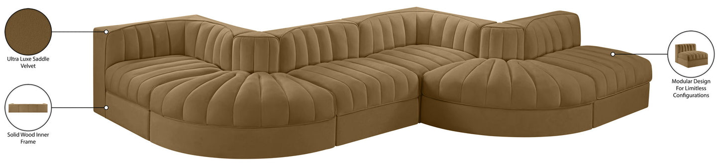 Rummi - Rounded Velvet Performance Fabric Upholstered 6 Piece Modular Sectional