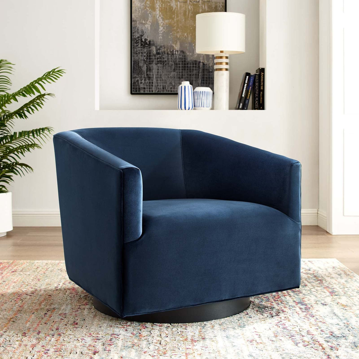 Twist Accent Lounge Performance Velvet Swivel Chair - Midnight Blue
