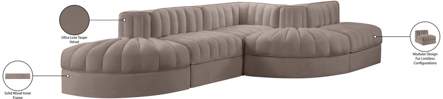 Rummi - Rounded Velvet Performance Fabric Upholstered 5 Piece Modular Sectional