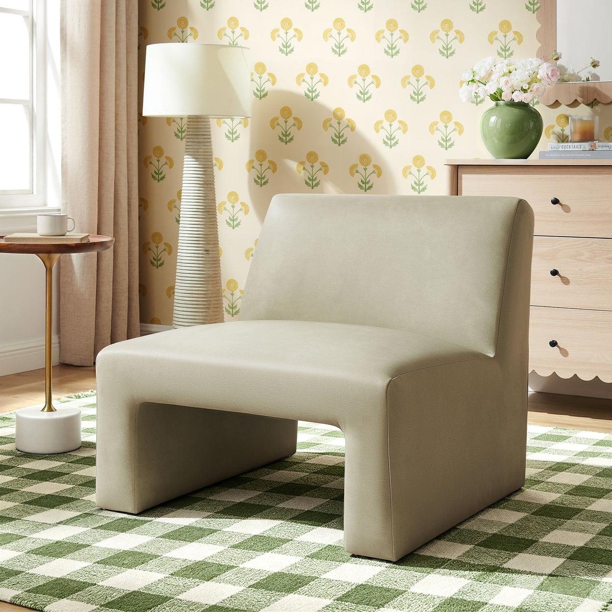 Amita Vegan Leather Armless Accent Chair - Mineral