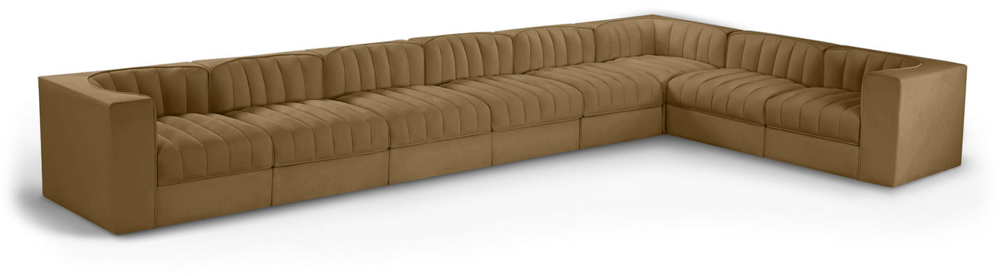 Rummi - Velvet Performance Fabric Upholstered 8 Piece Modular Sectional (With 3 Corner Chairs)