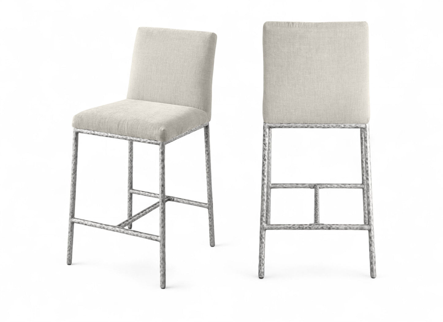 Reeves - Chenille Fabric Upholstered Counter Stool (Set of 2) - Silver Base