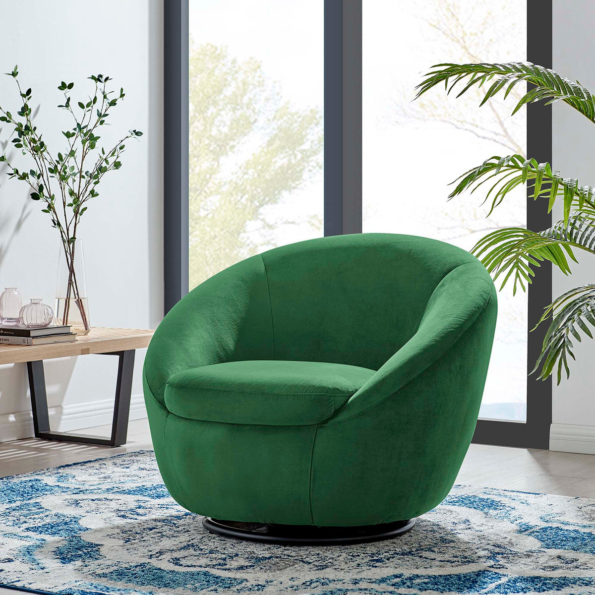 Buttercup Performance Velvet Swivel Chair - Black Emerald