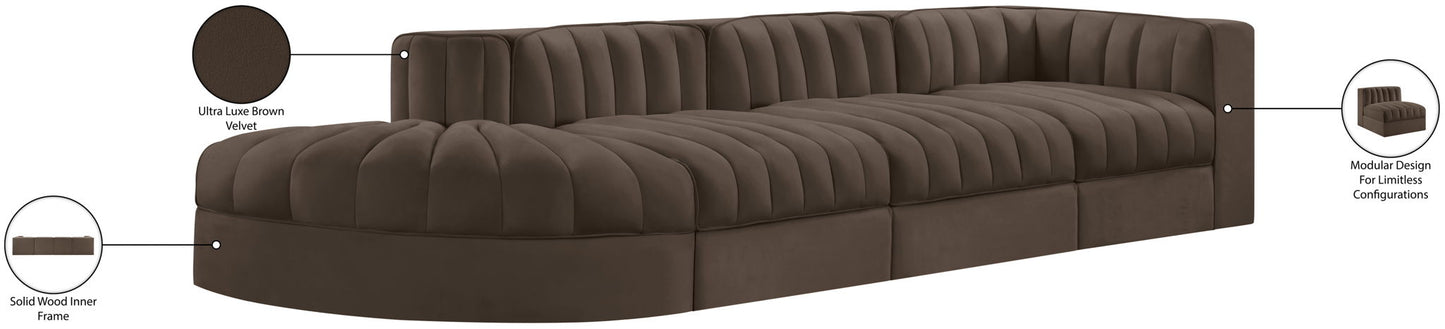 Rummi - Velvet Performance Fabric Upholstered 4 Piece Modular Sectional With Reverse Corner Chair