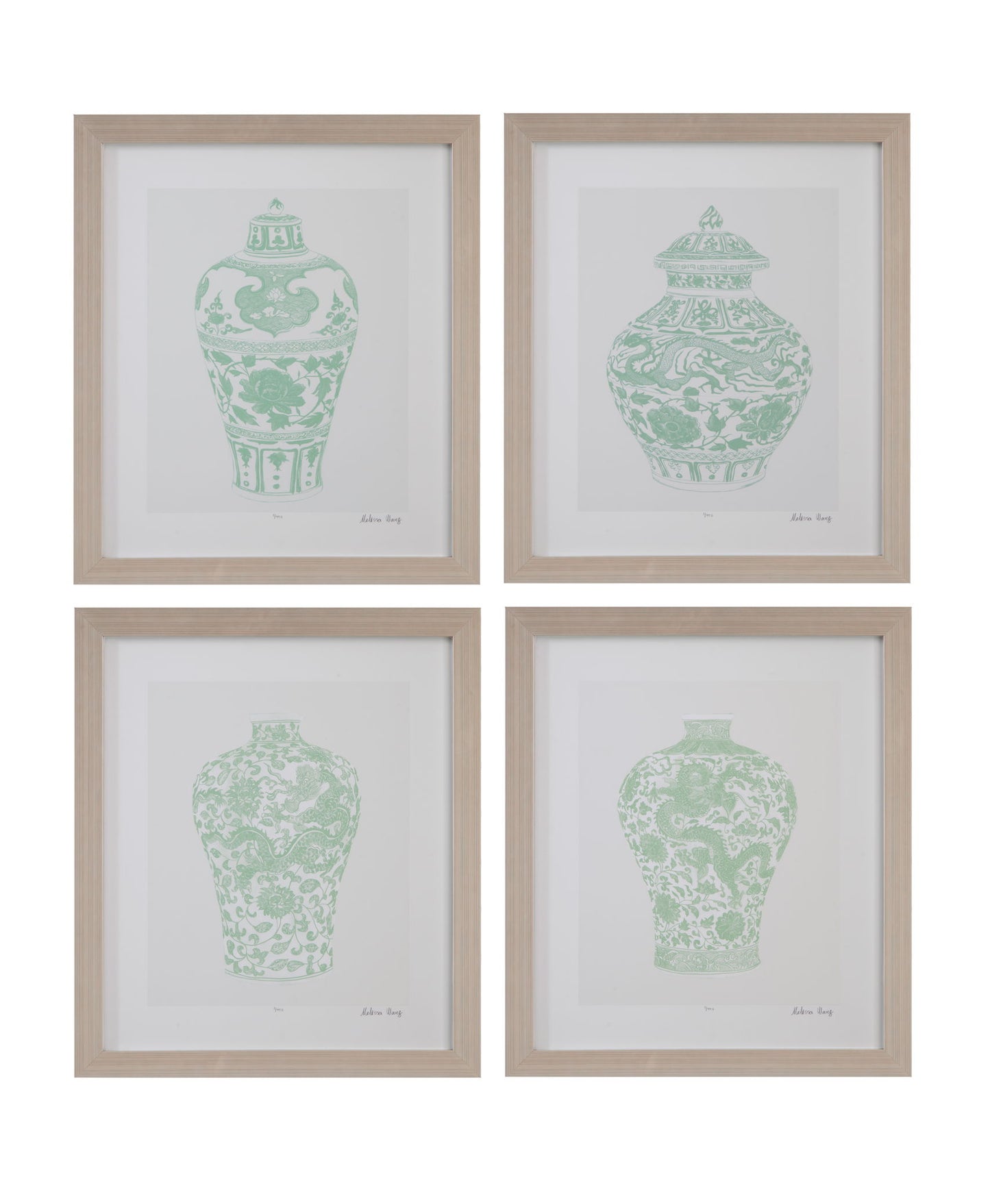 Mint Vases Framed Print (Set of 4) - Green / Beige