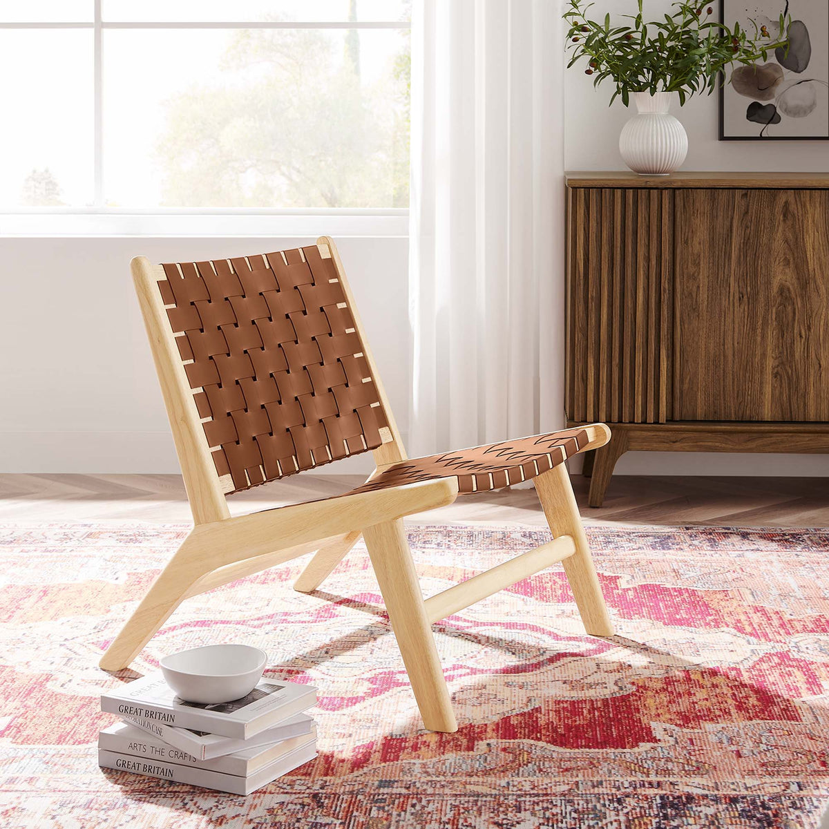 Saoirse Faux Leather Wood Accent Lounge Chair - Natural Brown