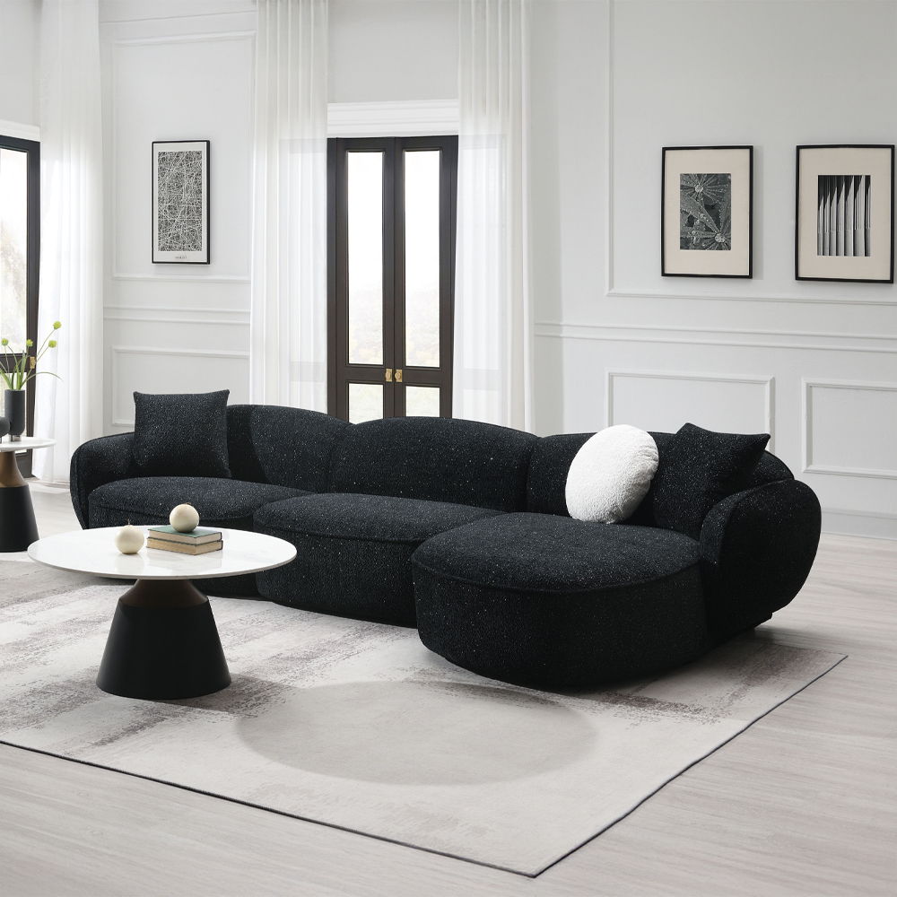 Lucifer - Sectional Sofa With 3 Pillows - Black Shimmer Chenille