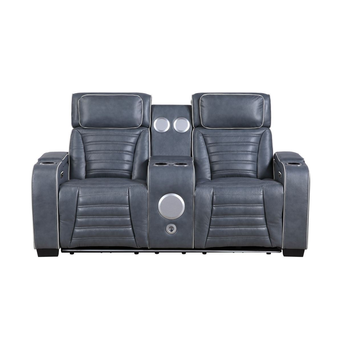 Cyber Power Double Reclining Love Seat with Center Console, Power Headrests, Storage Arms(Top and Side) ,Cup Holders, Wireless Speakers with Sub-Woofer, Air Massage, Heat, LED Lighting and Charging Ports