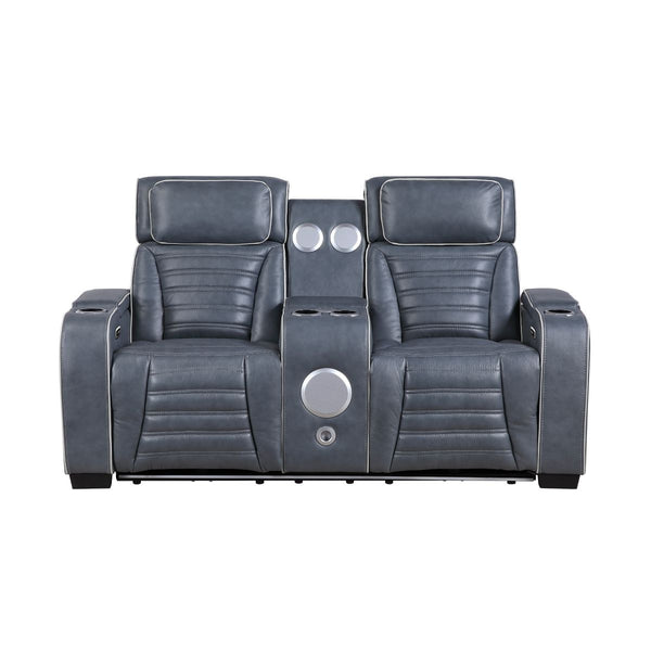 Cyber Power Double Reclining Love Seat with Center Console, Power Headrests, Storage Arms(Top and Side) ,Cup Holders, Wireless Speakers with Sub-Woofer, Air Massage, Heat, LED Lighting and Charging Ports