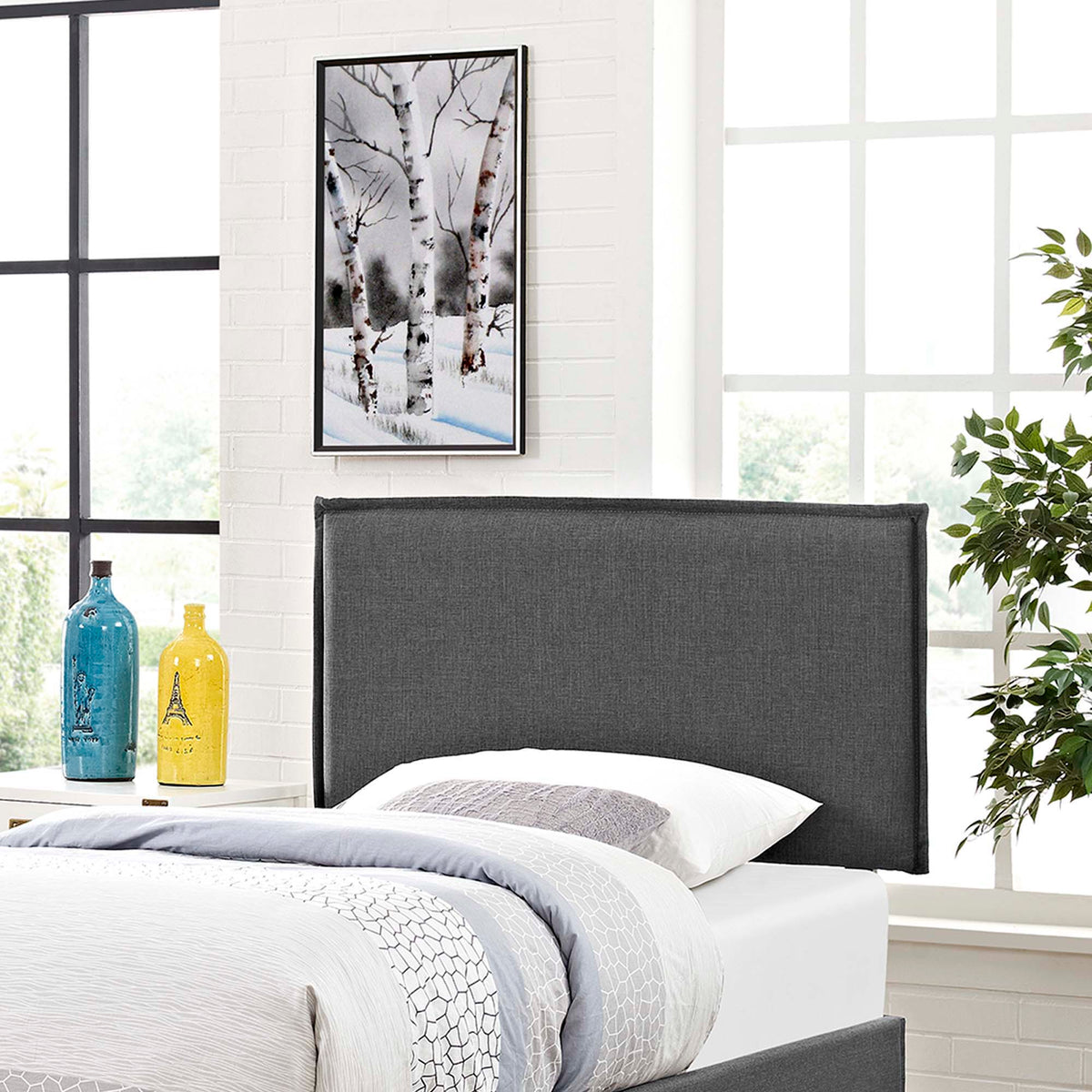 Camille Upholstered Fabric Headboard - Twin, Gray