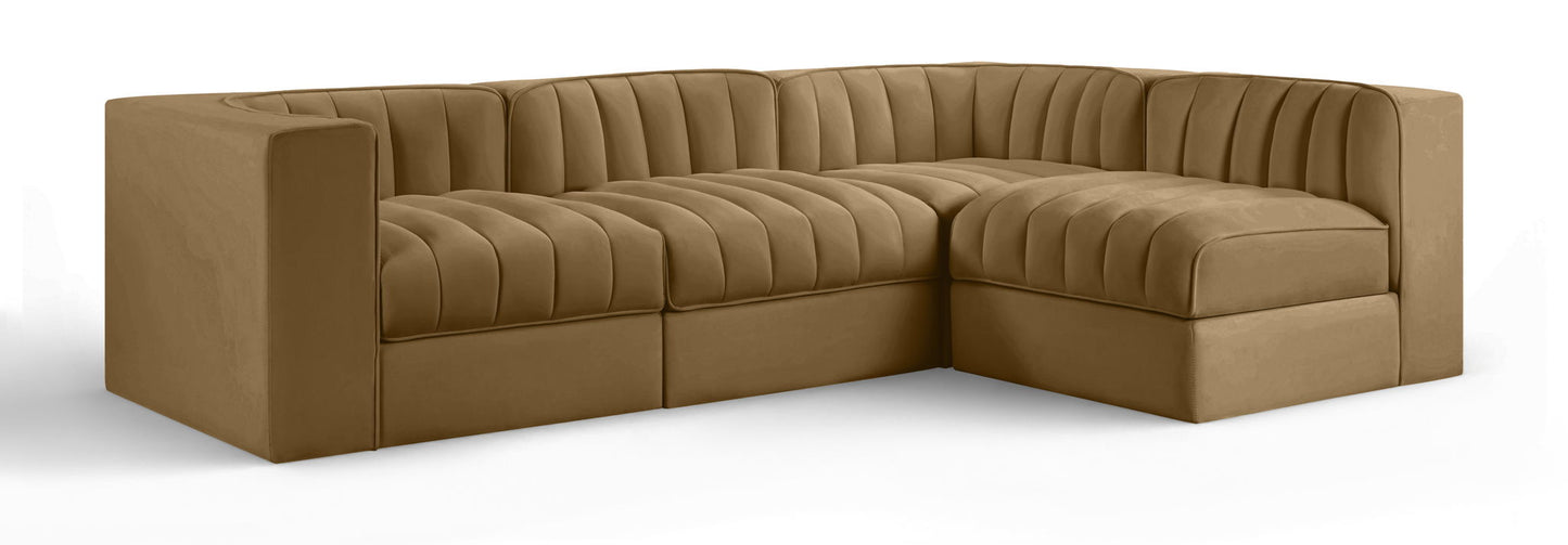 Rummi - Velvet Performance Fabric Upholstered 4 Piece Modular Sectional