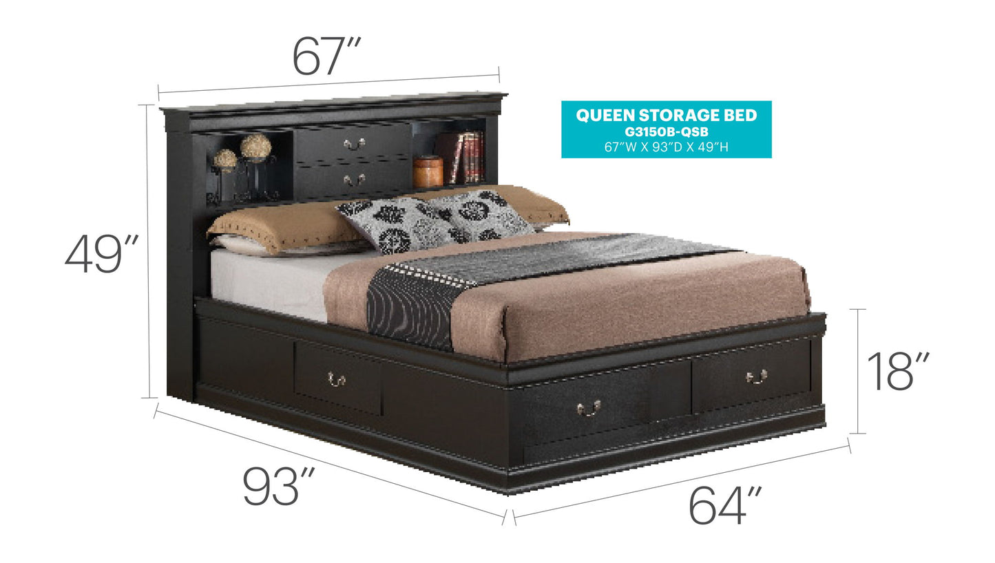Glory Furniture - Louis Phillipe - Bookcase Storage Bed