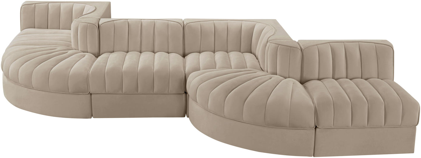 Rummi - Rounded Velvet Performance Fabric Upholstered 6 Piece Modular Sectional