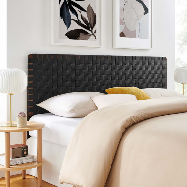 Sparta Weave Vegan Leather Headboard - King, Walnut Black