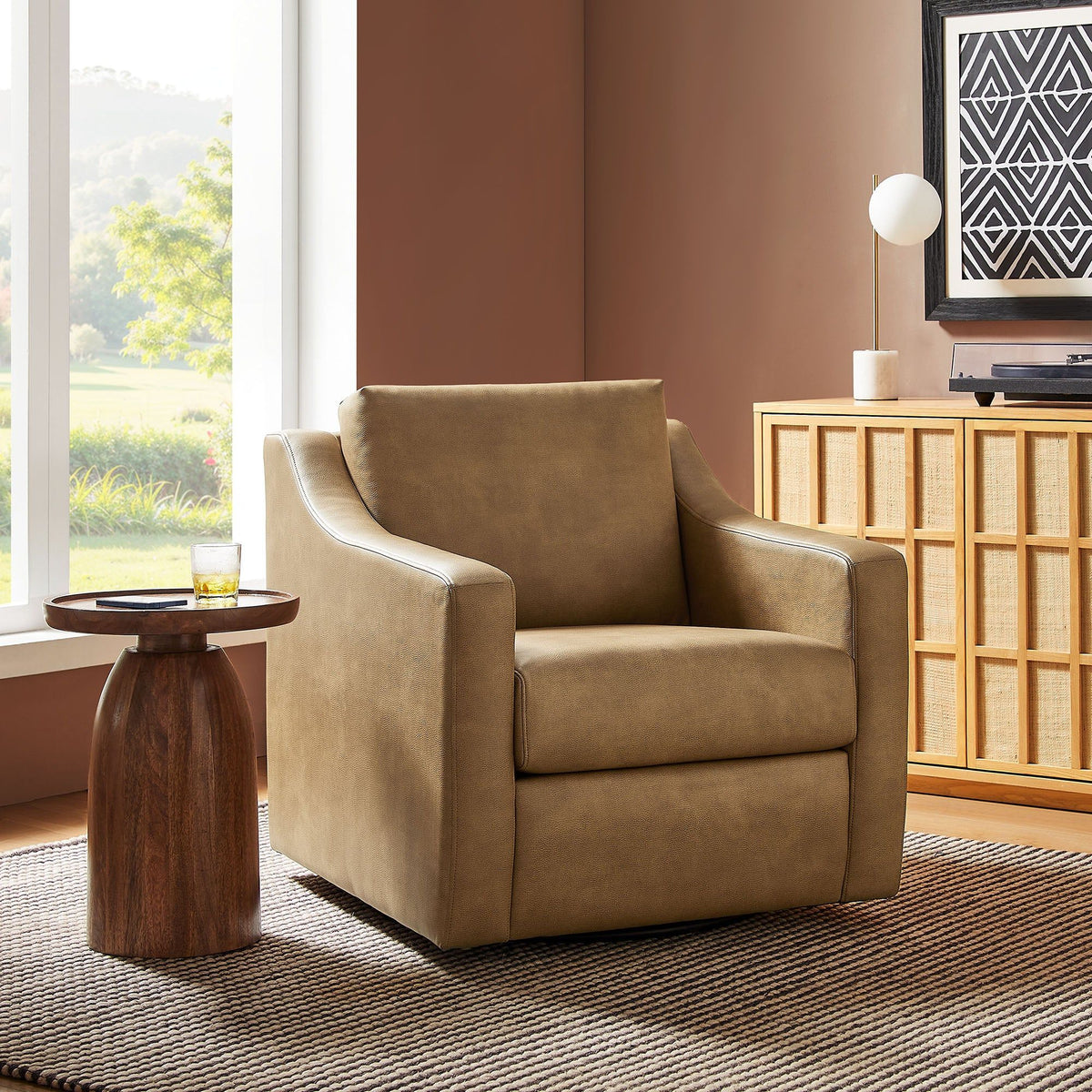 Liora Vegan Leather Swivel Armchair - Toast