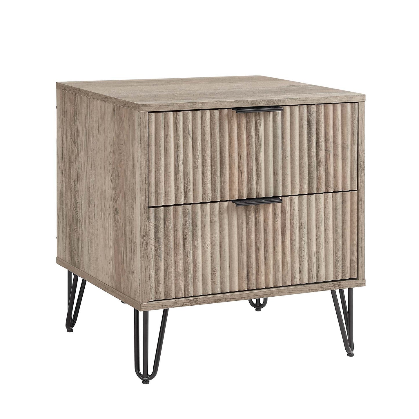 Manhattan Dumbo - Fluted 2-Drawer Nightstand With Rustic Gray Frame