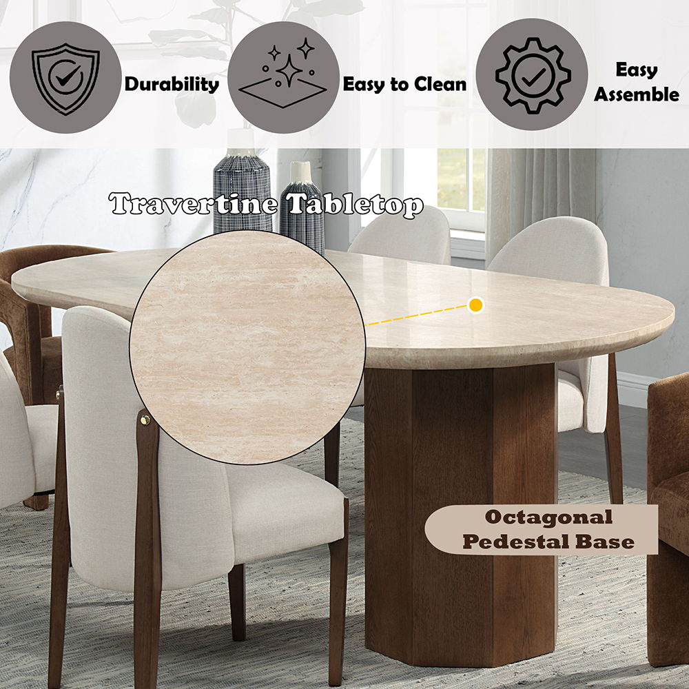 Leonardo - Dining Table - Travertine Top & Dark Oak