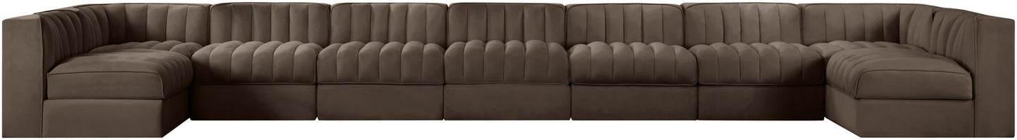 Rummi - Armless Velvet Performance Fabric Upholstered 9 Piece Modular Sectional