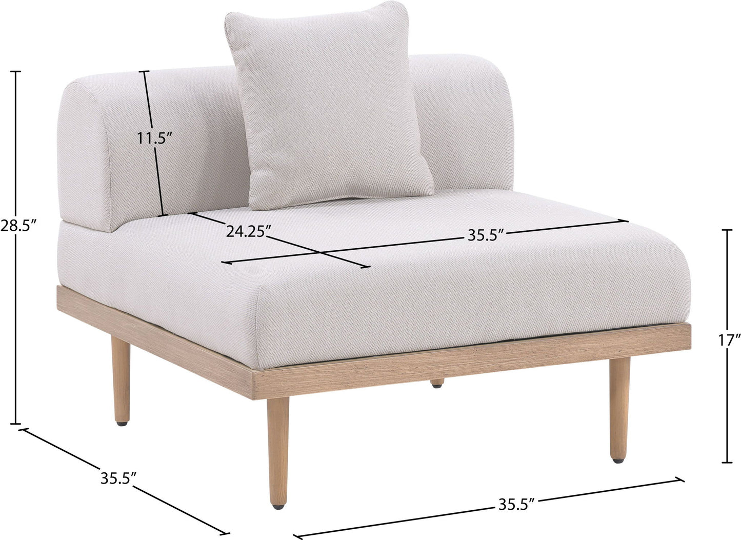 Laguna - Resilient Water Resistant Fabric Upholstered Outdoor Patio Modular Armless Chair