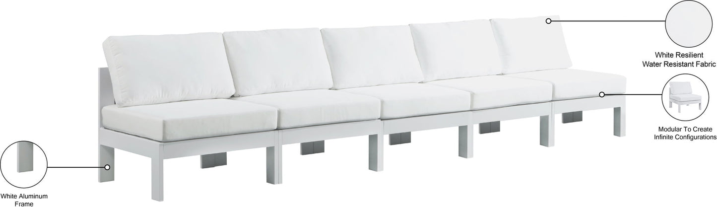 Nizuc - Outdoor Patio 5 Seat Modular Armless Sofa With White Frame