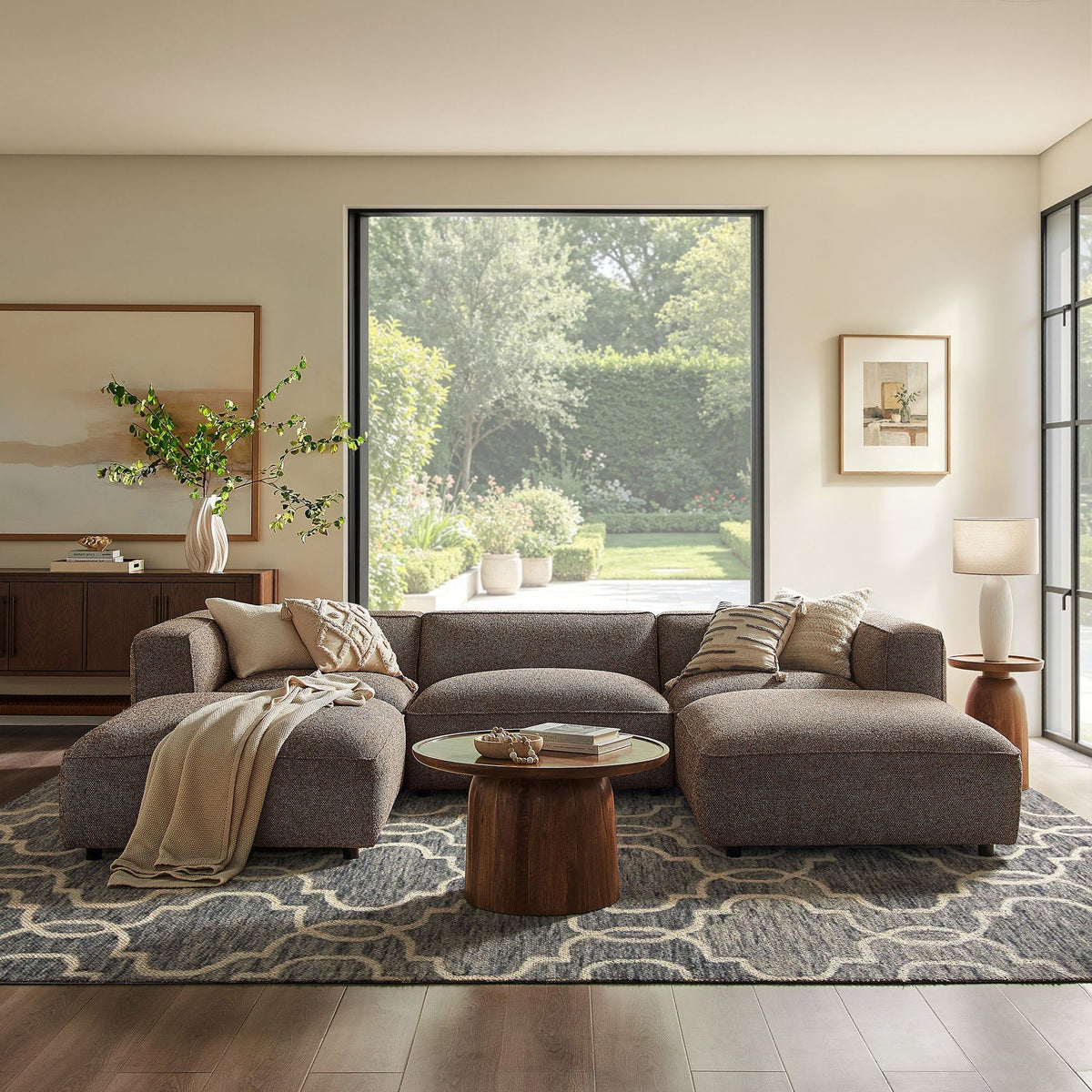 Auren 5 Piece Lattice Boucle Upholstered Modular Sectional - Earth