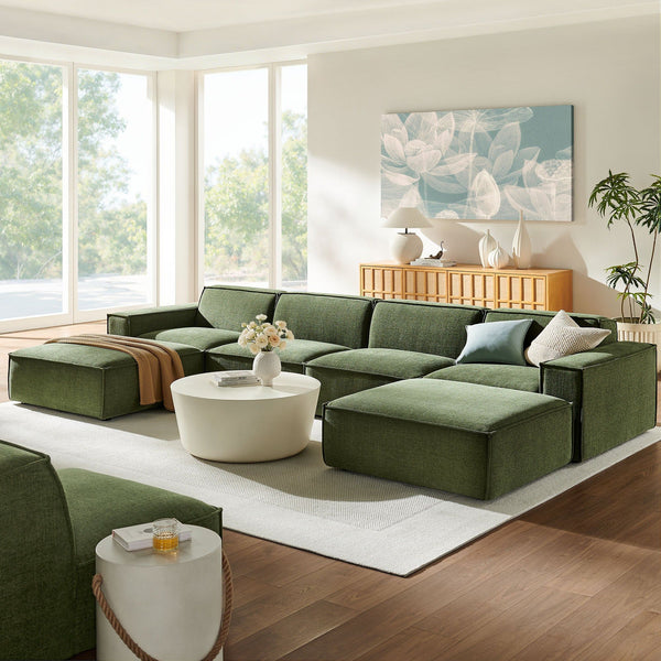 Restore 6-Piece Performance Fabric Upholstered Modular Sectional Sofa - Foliage