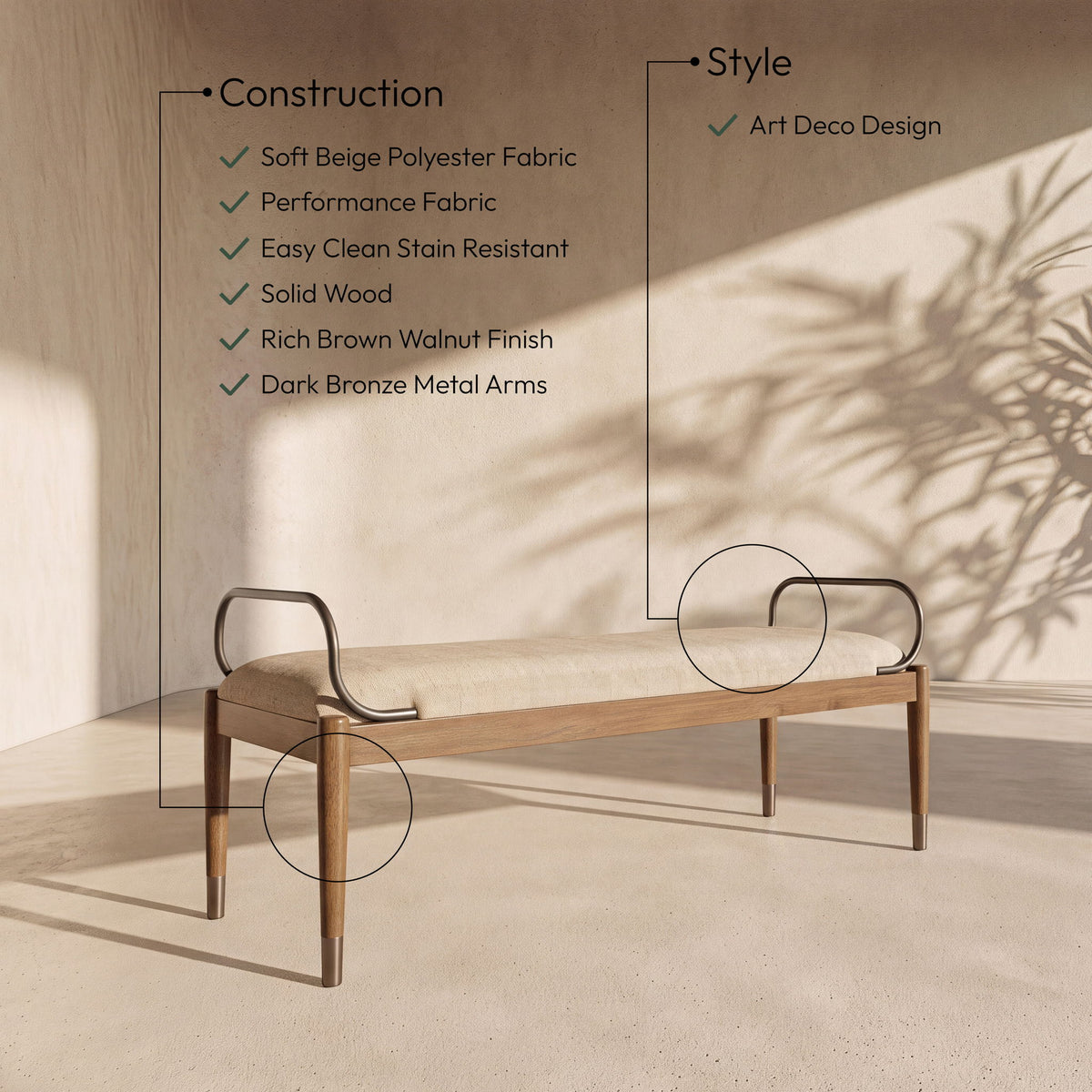 Cambria - Fabric Upholstered Bench