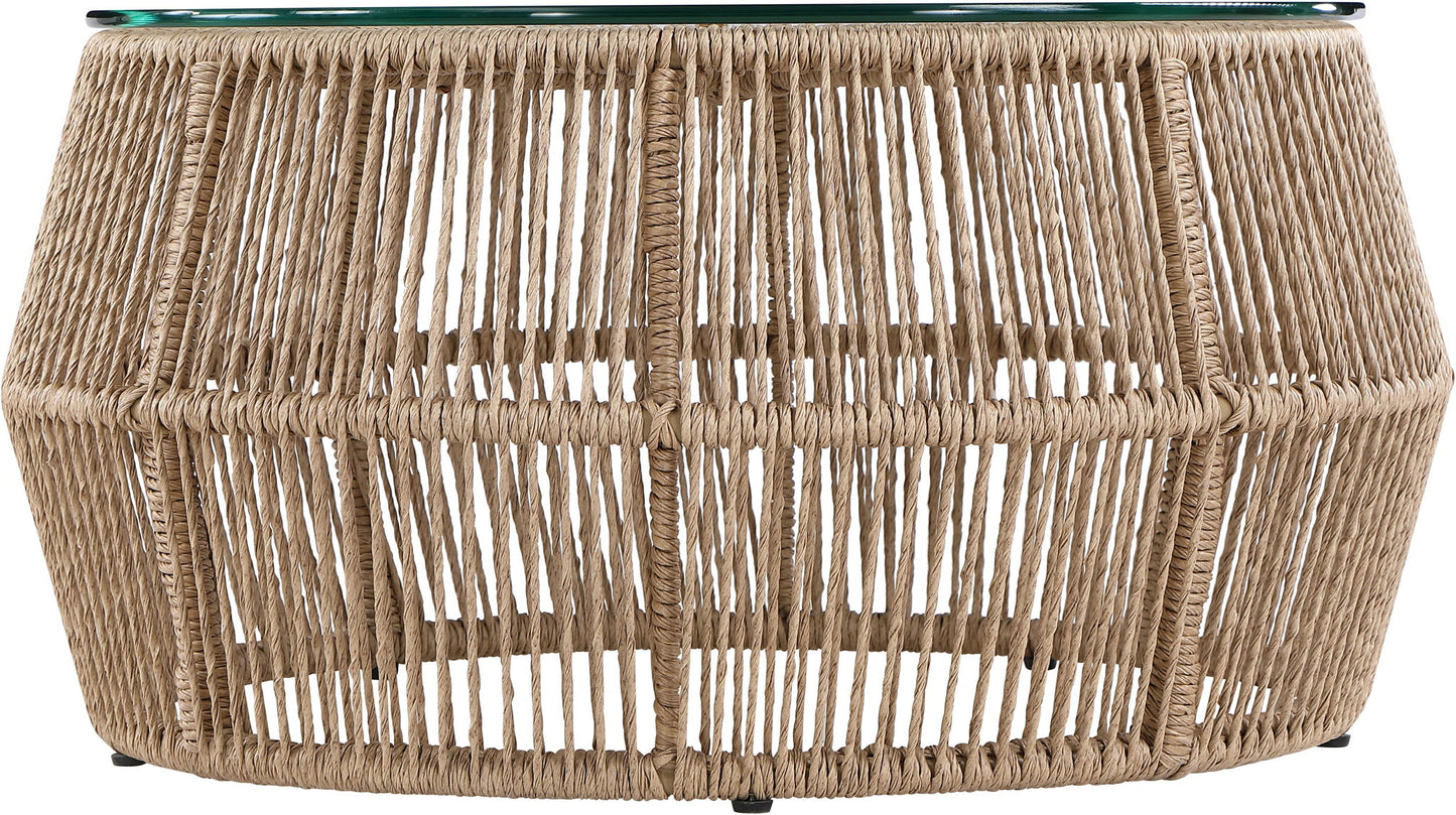 Coastline - Tempered Glass Top And Wicker Outdoor Patio Coffee Table - Natural | Natural